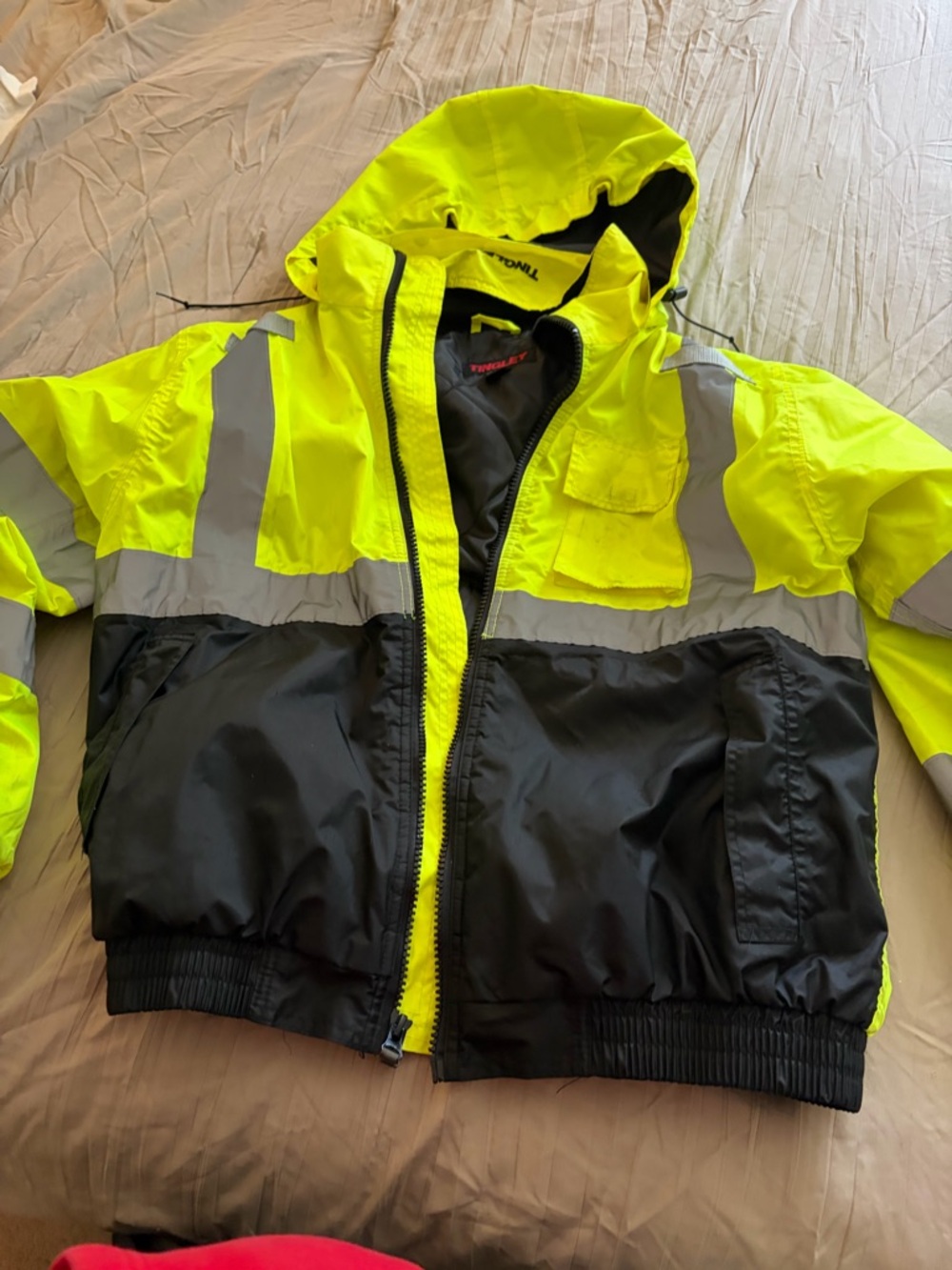 High-Visibility Yellow & Black Safety Jacket with Hood